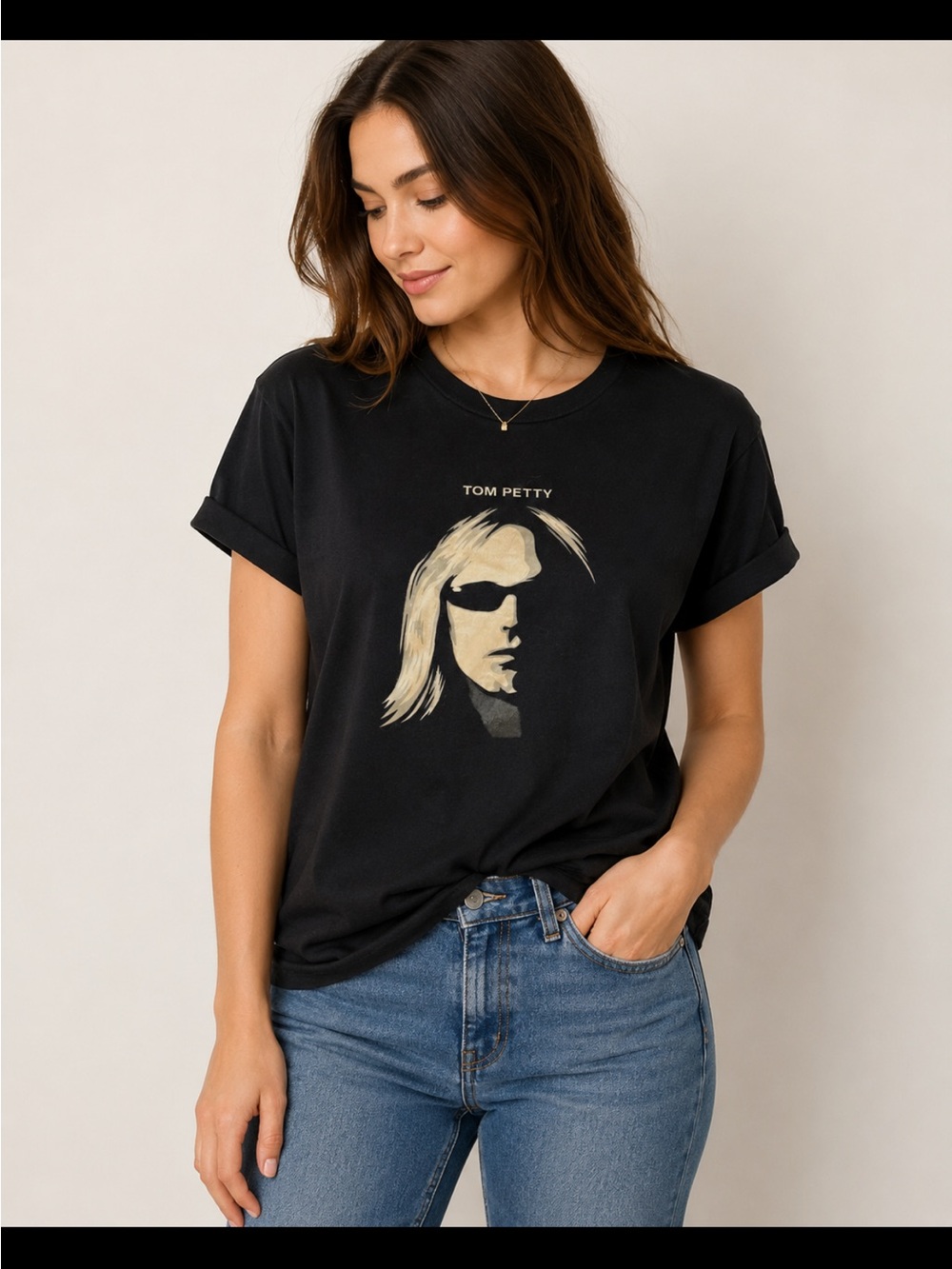Tom Petty Black Graphic Tee with Cream Logo